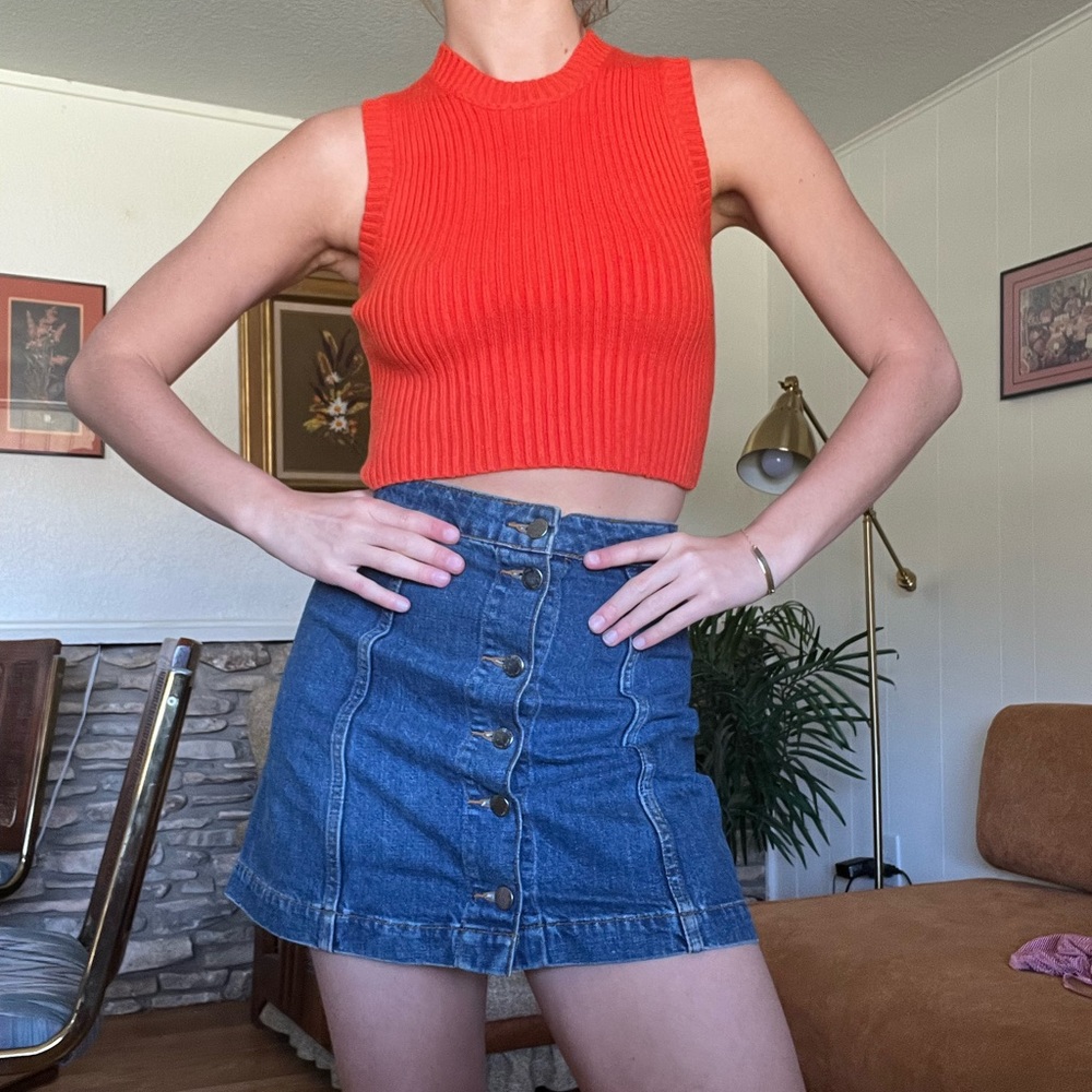 Zara bright orange red knit crop xs